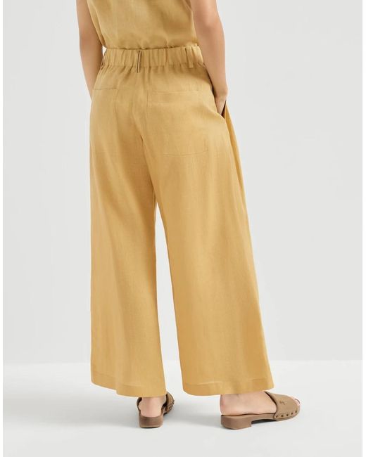 Brunello Cucinelli Natural Linen Trousers With Drawstring And Monili