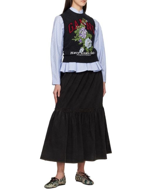 Ganni Black Logo Printed Sleeveless Jumper
