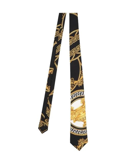 Versace Metallic Baroque Pattern-Print Silk Tie for men