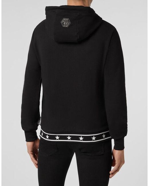 Philipp Plein Black Logo Details Hooded Hoodie for men
