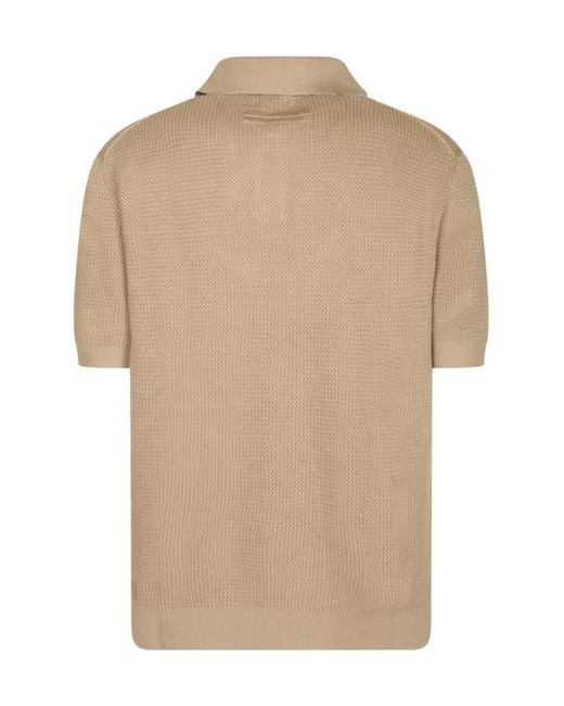 Zegna Natural Textured Polo Knitted Top for men