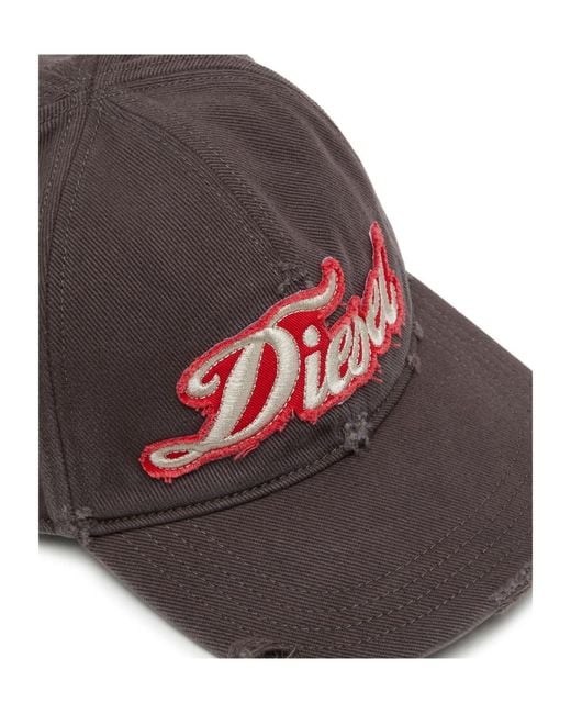 DIESEL Brown Logo Embroidered Distressed Baseball Cap for men