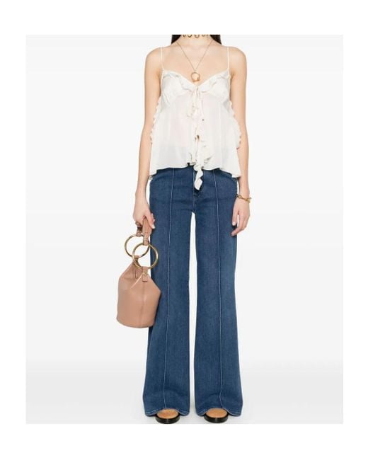 Chloé White Chloé Ruffled Spaghetti Strap Top