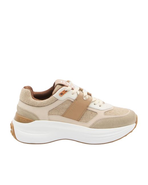 Tod's White Round-Toe Lace-Up Sneakers