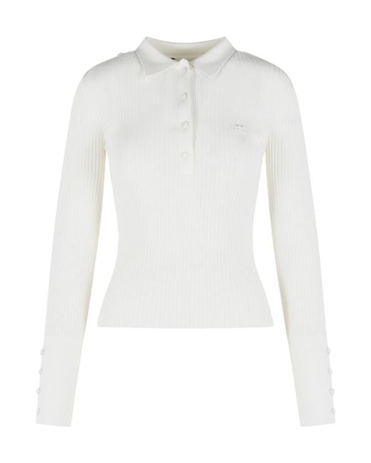 Courreges White Courrèges Ribbed Knit Polo Top