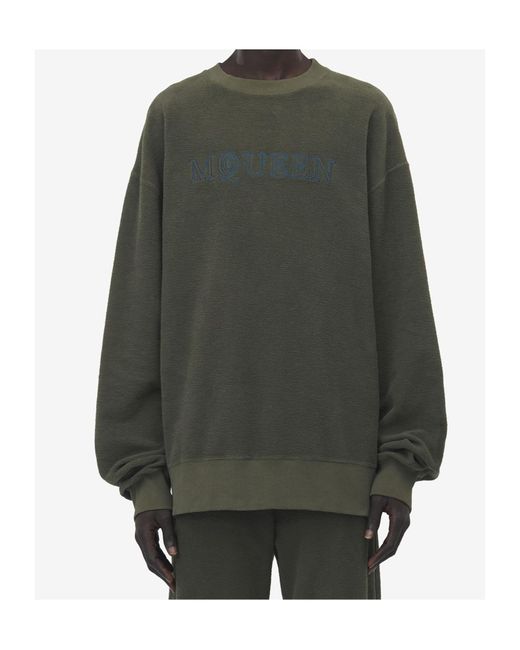 McQueen Green Logo Embroidered Crewneck Sweatshirt for men