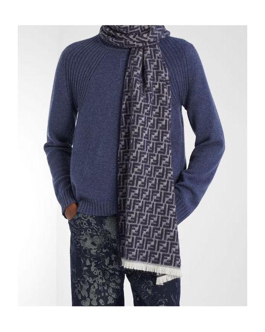 Fendi Purple Ff Logo Jacquard Fringed-Edge Scarf for men