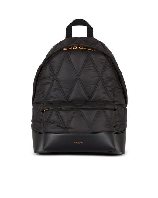 Balmain Black Quilted Nylon Backpack With Diamond Motif for men
