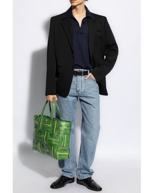 Bottega Veneta Blue Short-Sleeved Knitted Polo Top for men