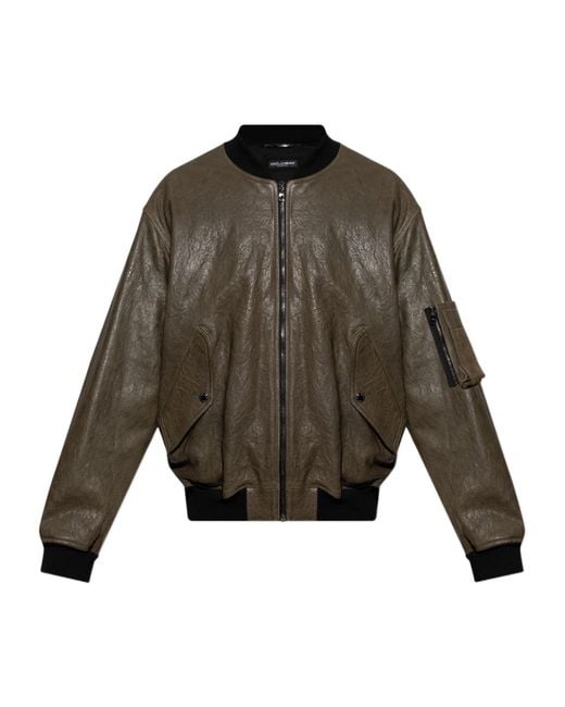 Dolce & Gabbana Green Logo Patch Zipped Bomber Jacket for men