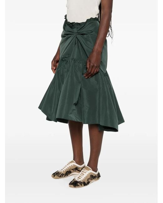 N°21 Green Ruffled-Trim Twisted Midi Skirt