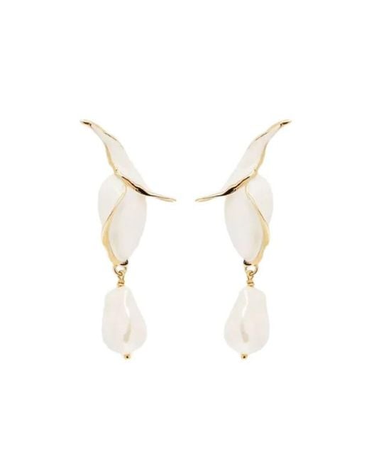 Erdem White Flower-Bud Pearl Earrings