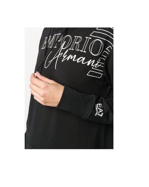 Emporio Armani Black Logo-Print Hooded Longline Sweatshirt