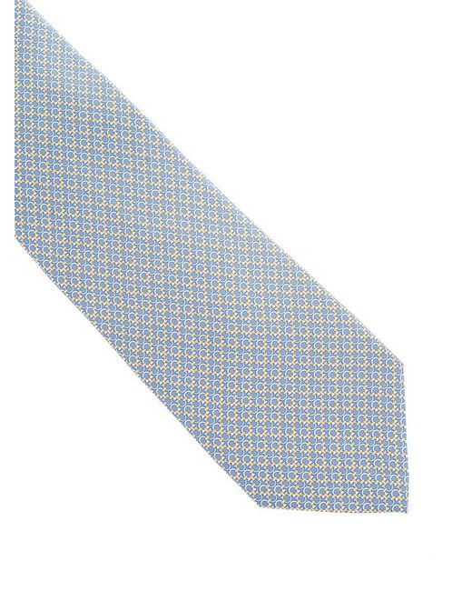 Ferragamo White Printed Silk Tie for men