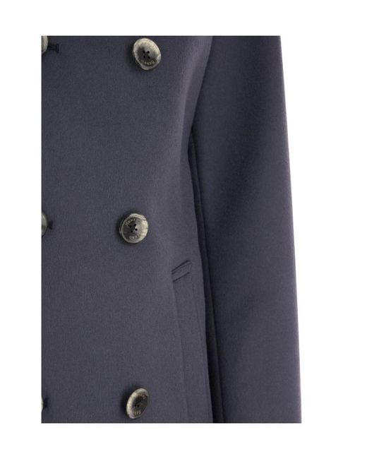 Herno Blue Wool And Cashmere Double-Breasted Coat for men