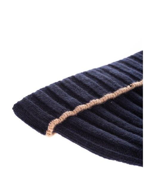 Brunello Cucinelli Blue Turn-Up Brim Ribbed Beanie for men