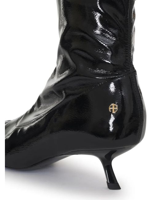 Anine Bing Black Hilda High-Shine Ankle Boots