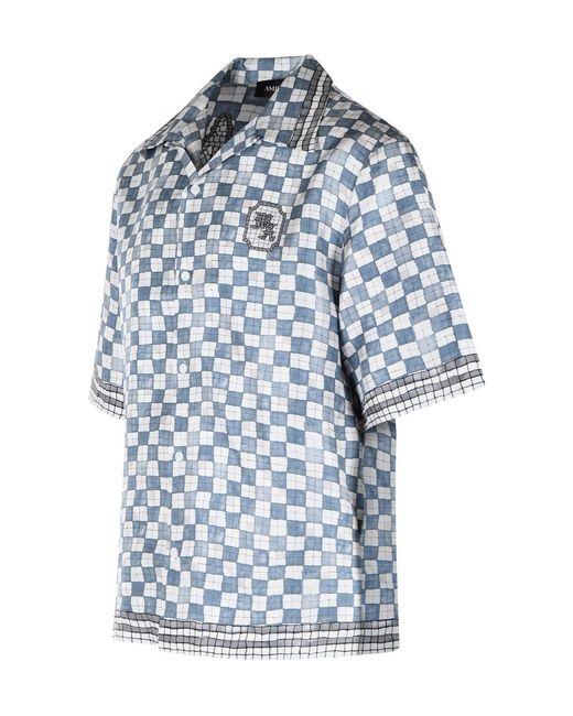Amiri Blue 'Checkered' Light Silk Shirt for men