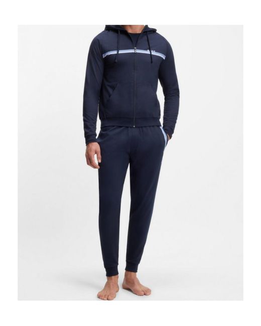 Boss Blue Cotton-Terry Tracksuit Bottoms With Stripes And Logo for men