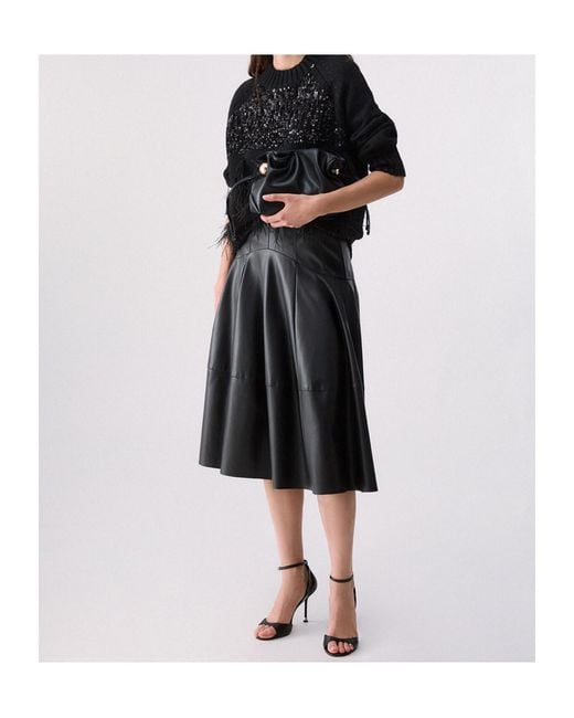 Liu Jo Black Coated Fabric Midi Skirt