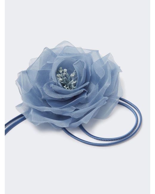 Max Mara Blue Silk Chiffon Flower Brooch