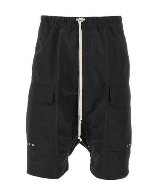 Rick Owens Black Drawstring Elasticated Waistband Cargo Shorts for men