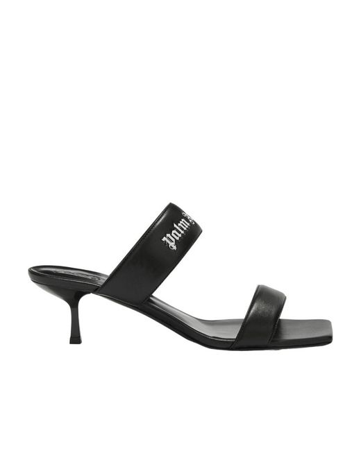 Palm Angels Black Logo-Embossed Square-Toe Sandals