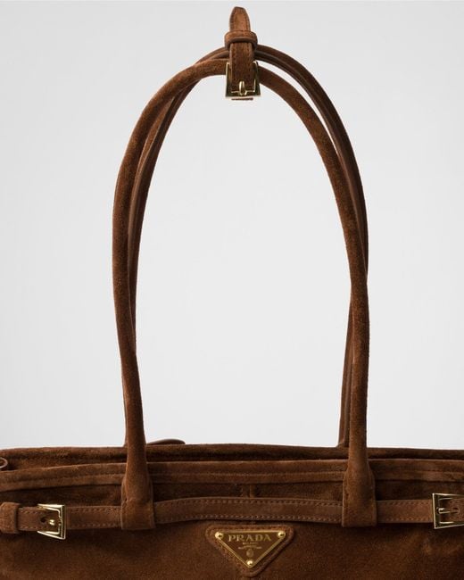 Prada Brown Logo Plaque Belted Shoulder Bag