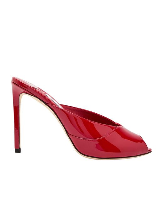 Jimmy Choo Red Brigitte 100 Patent Leather Mules