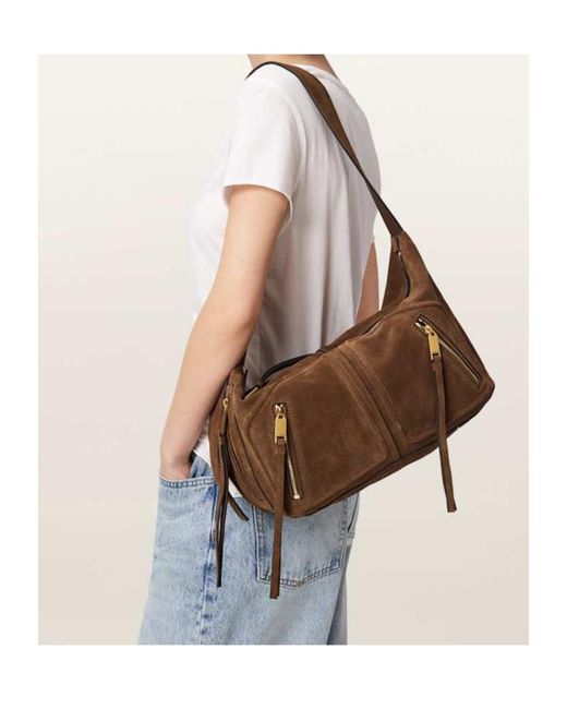 AllSaints Brown Zippered Shoulder Bag