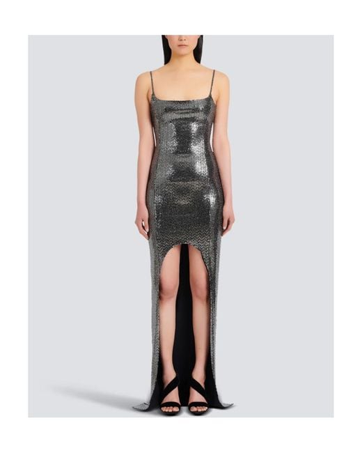 Balmain White Sequin Spaghetti Strap Dress
