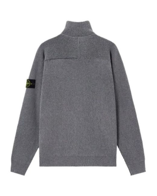Stone Island Gray High-Neck Zipped Knit Cardigan for men