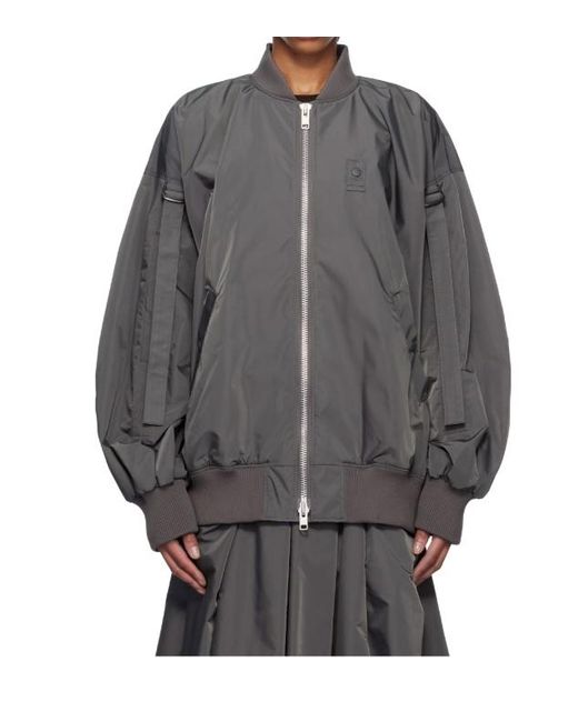 Yohji Yamamoto Gray Logo-Patch Bomber Jacket
