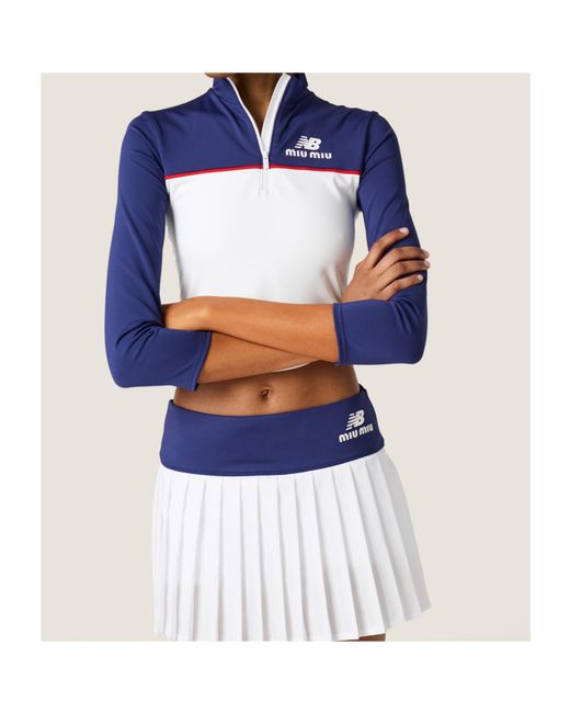 Miu Miu Blue Stretch Technical Jersey Top