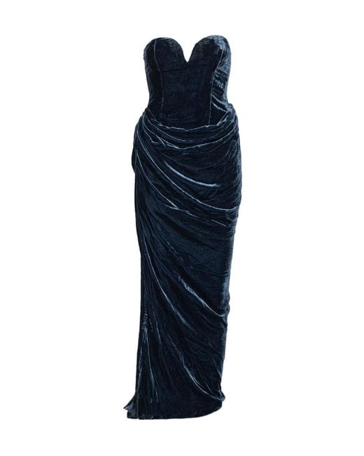 ROTATE BIRGER CHRISTENSEN Blue Velvet Slit Dress