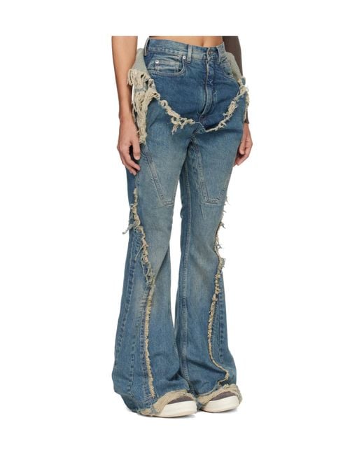 Rick Owens Blue Temple Slivered Flared Jeans