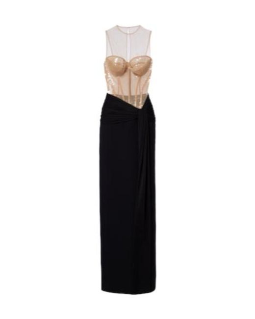 David Koma Black Sequined Paneled Bustier Gown