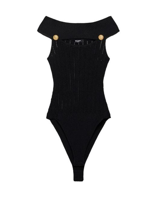 Balmain Black Pointelle-Knit Bodysuit