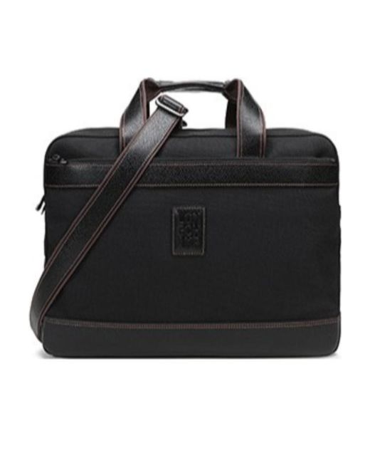 Longchamp Black L Boxford Leather-Trim Briefcase for men