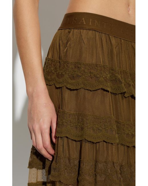AllSaints Green Elastic Waist Midi Skirt