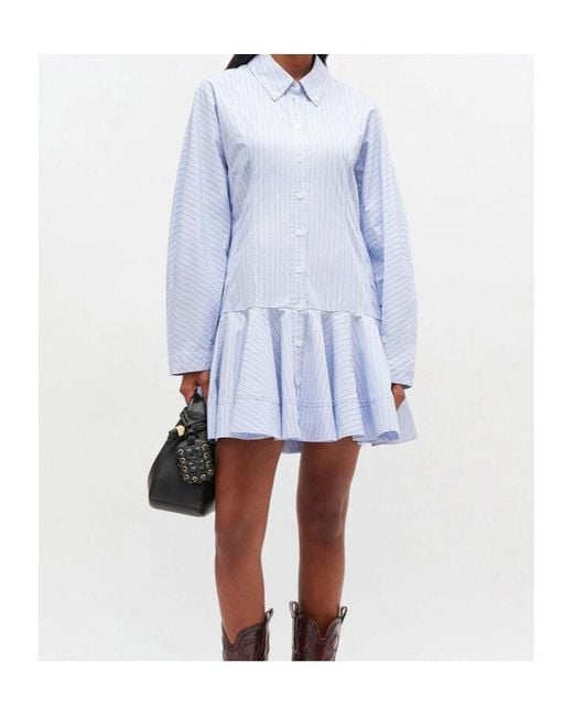 Ganni Blue Striped Shirt Dress