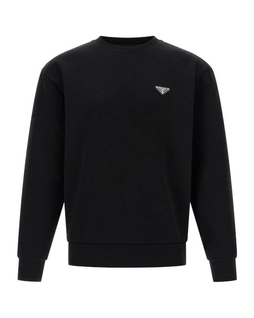 Prada Black Logo Plaque Crewneck Sweatshirt for men
