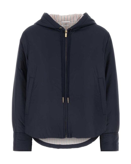 Thom Browne Blue Hooded Curved Hem Down Overshirt