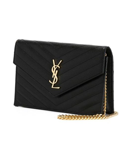 Saint Laurent Black Cassandre Envelope Chain Wallet