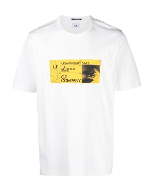 C.P. Company Men's White Graphic-Print Cotton T-Shirt