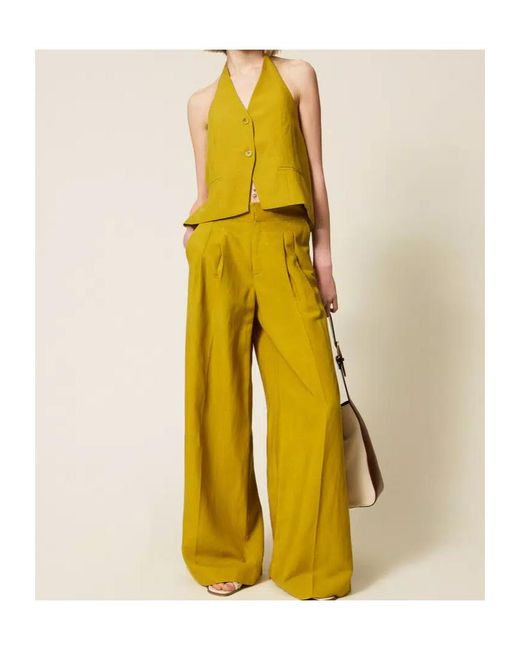 Twinset Yellow Wide Leg Trousers