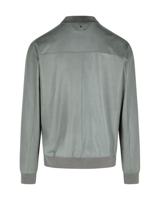Salvatore Santoro Gray Zip-Up Leather Bomber Jacket for men
