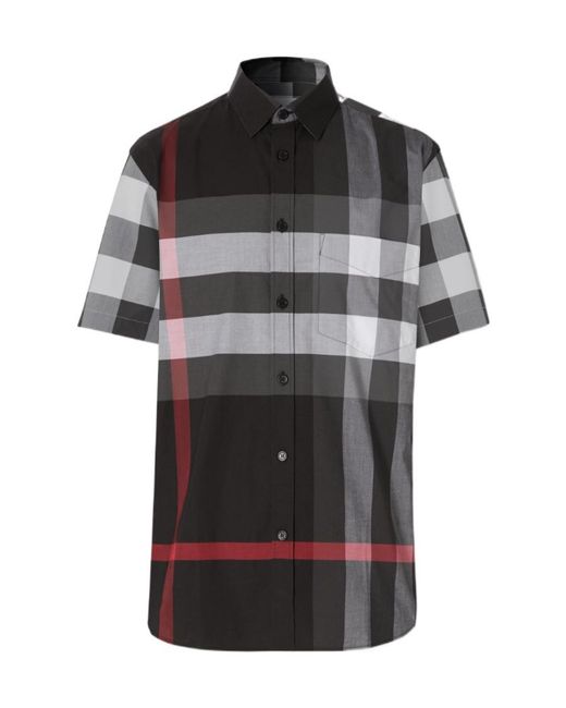 Burberry Black Checked Short-Sleeve Shirt for men