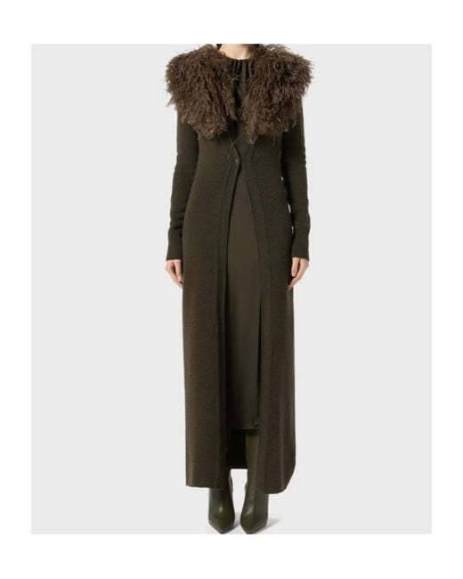 Blumarine Green Shearling Detailed Ribbed Dress
