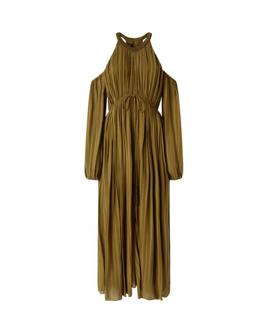 Pinko Green Long-Sleeved Pleated Midi Dress